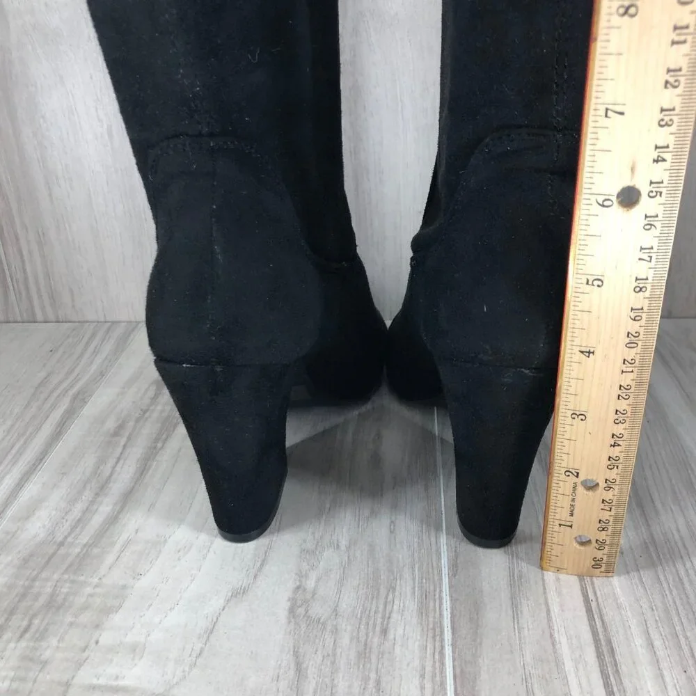 Qupid OTK Boots Womens 7.5 Black Faux Suede Over The Knee Pull On Heeled